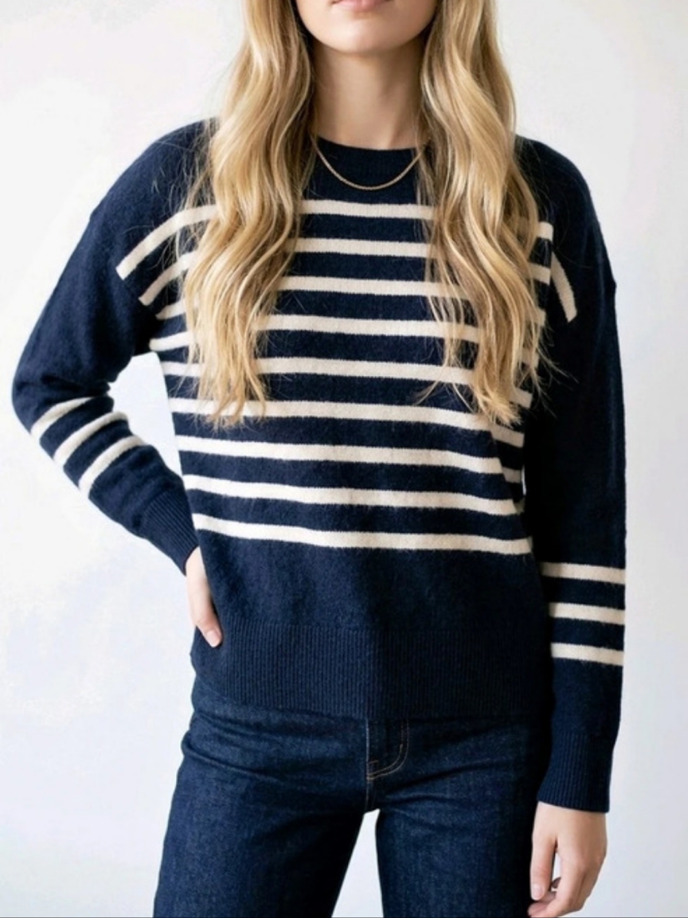 Pendleton Navy And White Striped Merino Wool Sweater Size Large